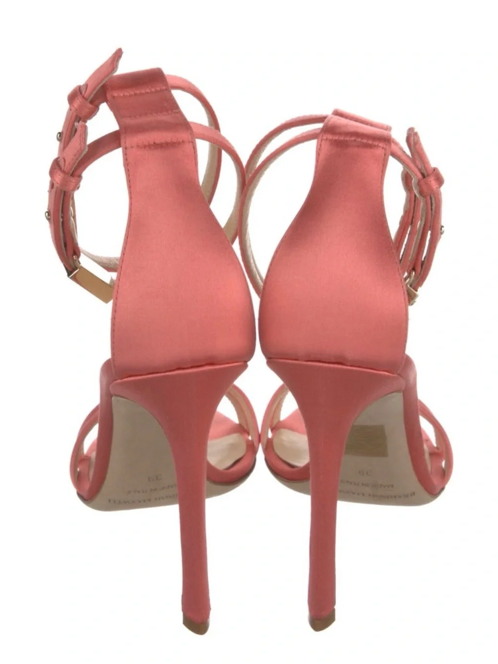 Brandon Maxwell Classic Double-Strap Ankle Wrap High Heel Sandal in Coral Pink